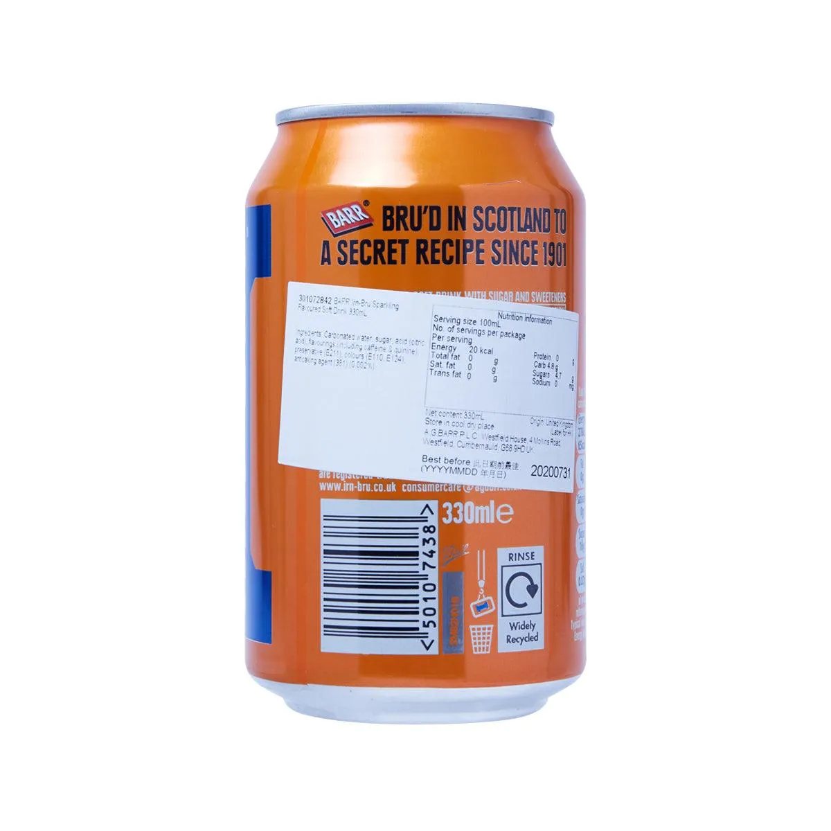 BARR Irn-Bru Sparkling Flavoured Soft Drink  (330mL)
