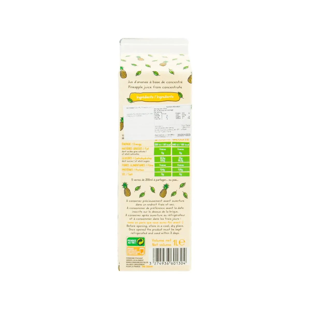 PLEIN FRUIT Pineapple Juice from Concentrate  (1L)